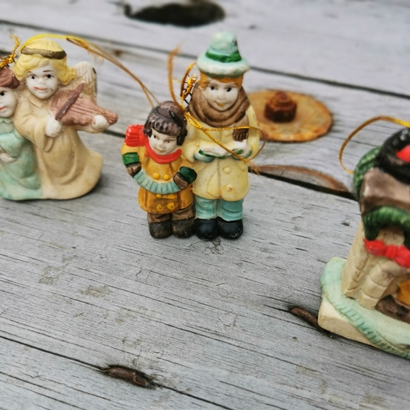 Vintage Bisque Porcelain Hand-painted Christmas Ornaments ~ Set of 6 - Picture 6 of 16
